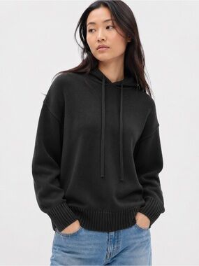 GAP Black Knit Hoodie Sweater | Hooded Pullover | Size Small